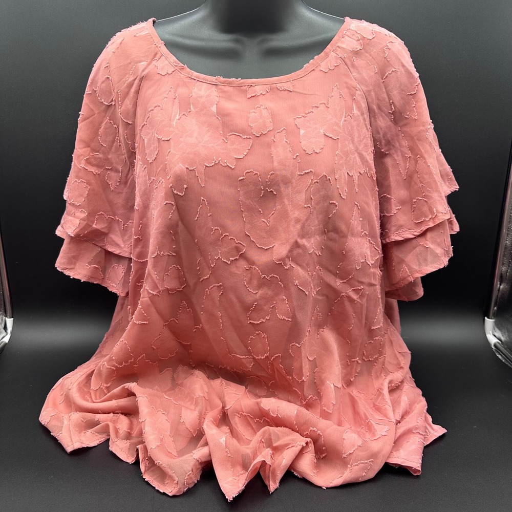 Bloomchic Blouse Top Womens Plus Size 12 Floral Pink Ruffle‎ Sleeve